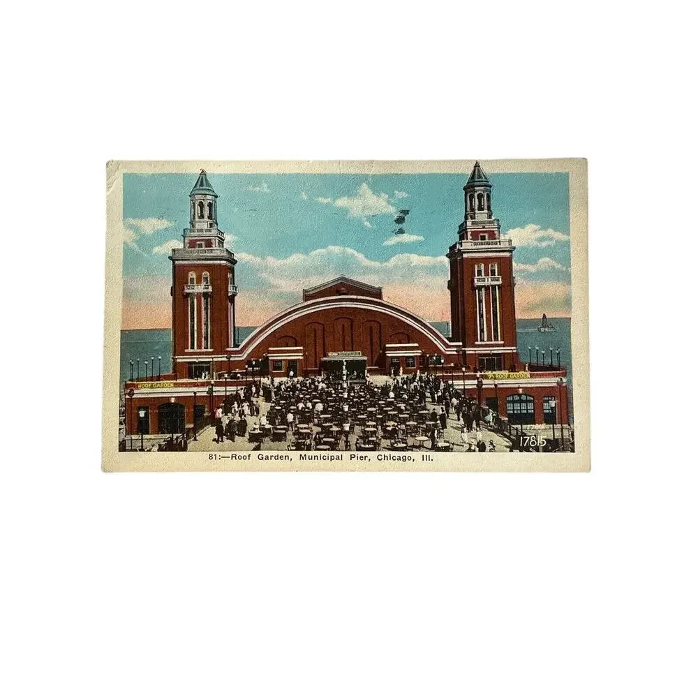 Antique Postcard 1929 Ephemera Navy Pier Frm Municipal Pier Chicago IL Litho SEE